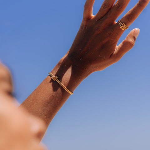 Pulseira Knot Duplo Fio Liso Fio Torcido Fino