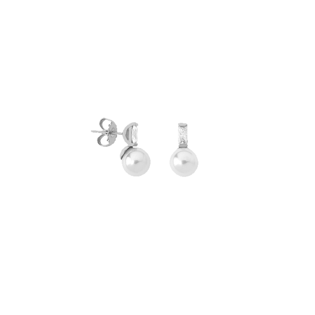 Brincos Majorica Tu y Yo prateados com pérolas murano de 8mm e zircónias por cima