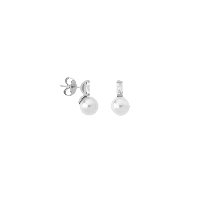 Brincos Majorica Tu y Yo prateados com pérolas murano de 8mm e zircónias por cima