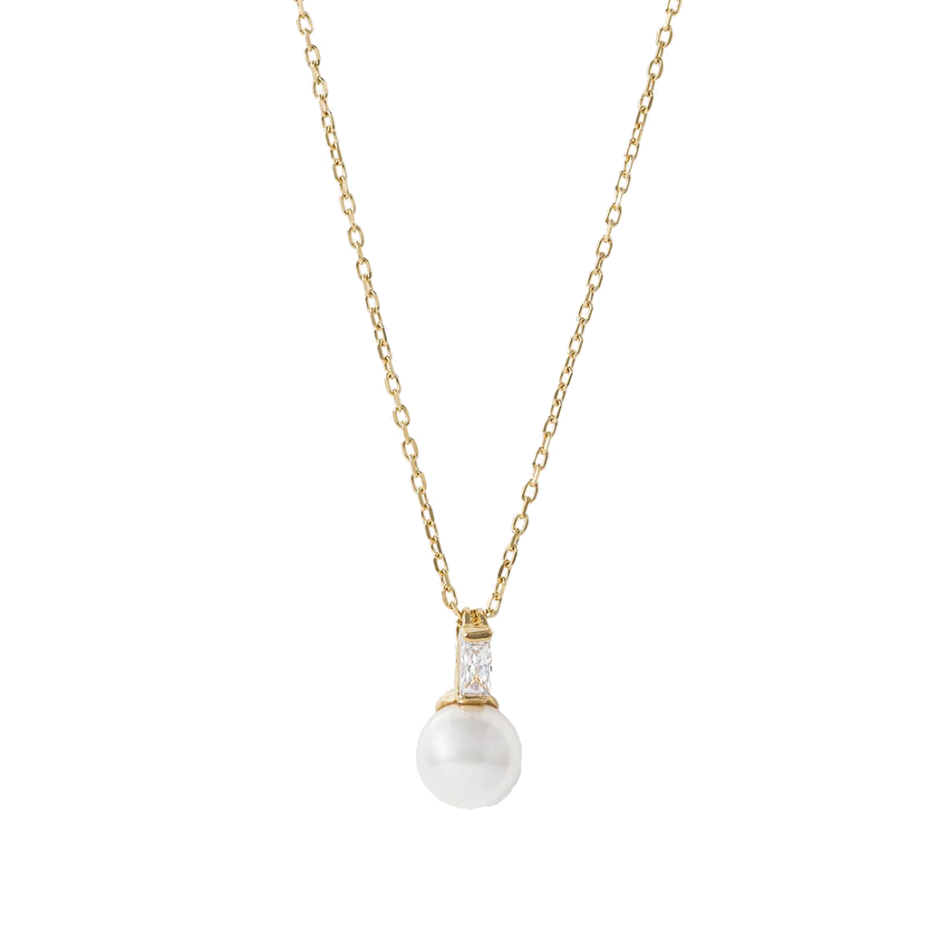 Colar Auva da Majorica de corrente prada dourada banhada a ródio de tom dourado com um pendente de pérola redondo que conta com uma pequena zircónia transparente por cima.