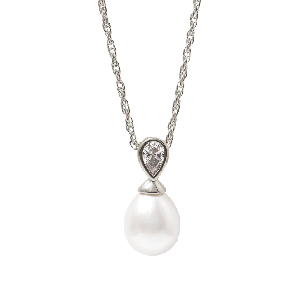 Colar Majorica Tu Y Yo preteado com pérola redonda de 8mm com um encaixa de metal e zircónia cravada 