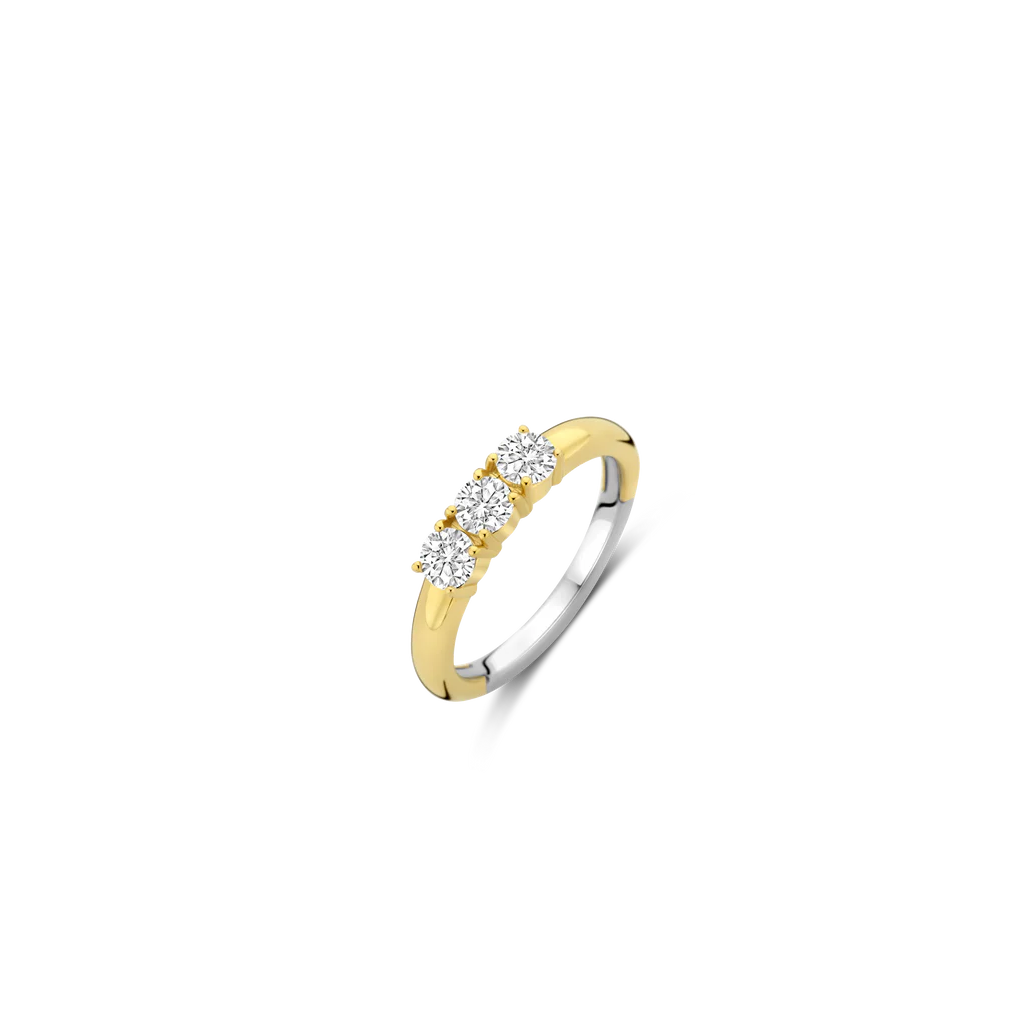 Anel Ti Sento - Milano Prata 925 dourado com 3 zircónias ao estilo solitário