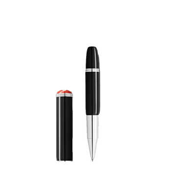 Caneta Heritage Rouge et Noir "Baby" Special Edition Rollerball preta e prateada com tampa ao lado da caneta
