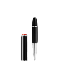 Caneta Heritage Rouge et Noir "Baby" Special Edition Rollerball preta e prateada com tampa ao lado da caneta