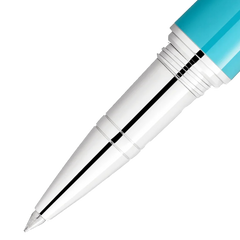 Pormenor da ponta da Caneta Muses Maria Callas Special Edition Rollerball turquesa e prateada