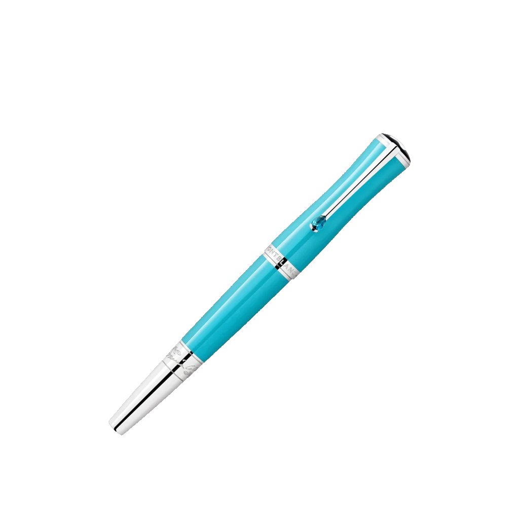 Caneta Muses Maria Callas Special Edition Rollerball turquesa e prateada com tampa fechada