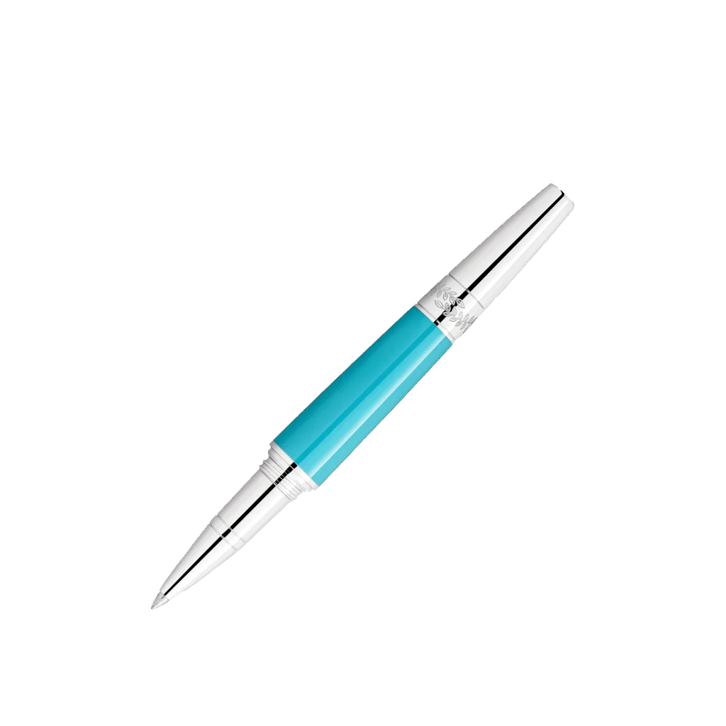 Caneta Muses Maria Callas Special Edition Rollerball turquesa e prateada sem tampa