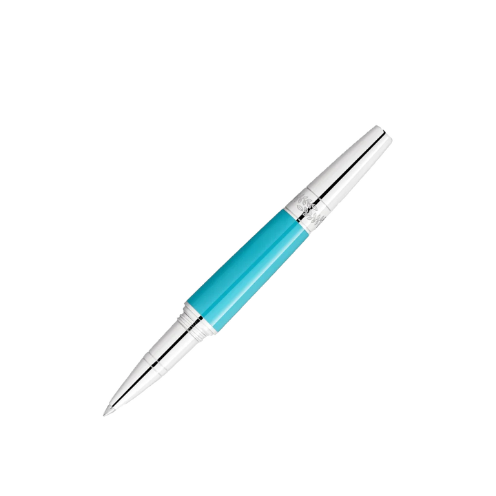 Caneta Muses Maria Callas Special Edition Rollerball turquesa e prateada sem tampa