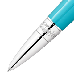 Pormenor da ponta da Caneta Muses Maria Callas Special Edition Ballpoint turquesa e prateada