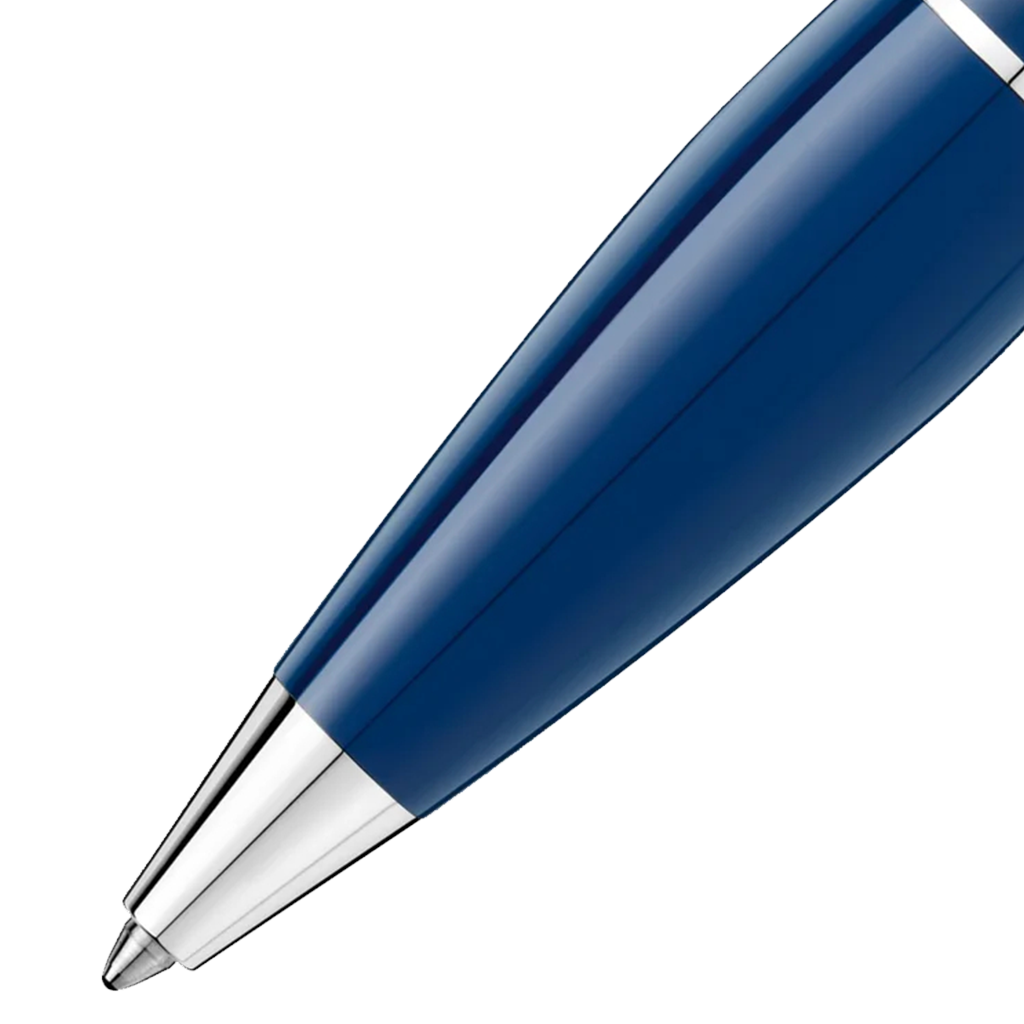 Pormenor da ponta da Caneta StarWalker Blue Planet Resin Ballpoint azul e prateada