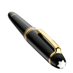 Vista de cima com logo da Montblanc da Caneta Meisterstück Gold-Coated Classique Fountain preta e dourada