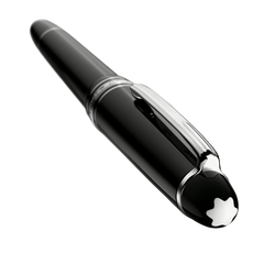 Vista de cima com logo Montblanc da Caneta Meisterstück Platinum-Coated Classique Fountain preta e prateada