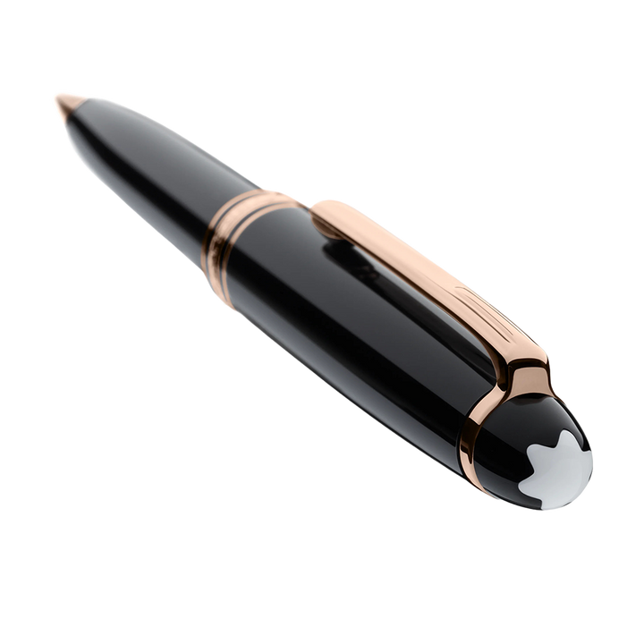 Vista de cima logo Montblanc da Caneta Meisterstück Rose Gold-Coated Ballpoint preta e dourada