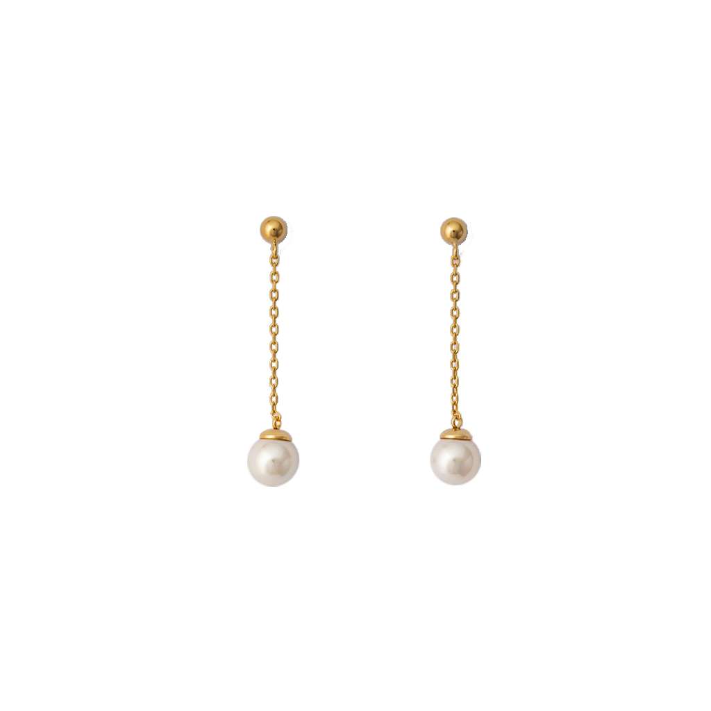 Brincos Majorica Ilusion dourados longos com pérolas de 8mm