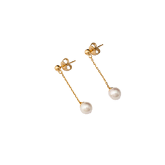 Brincos Majorica Ilusion dourados longos com pérolas de 8mm e fecho de encaixe