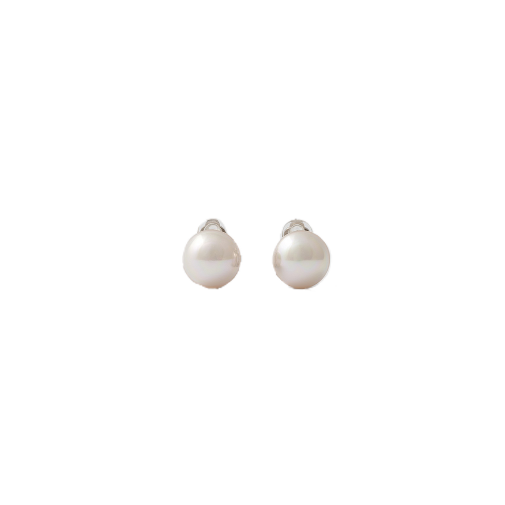 Brincos Majorica Lyra Mabé prateados com pérolas murano de 14mm vistos de frente