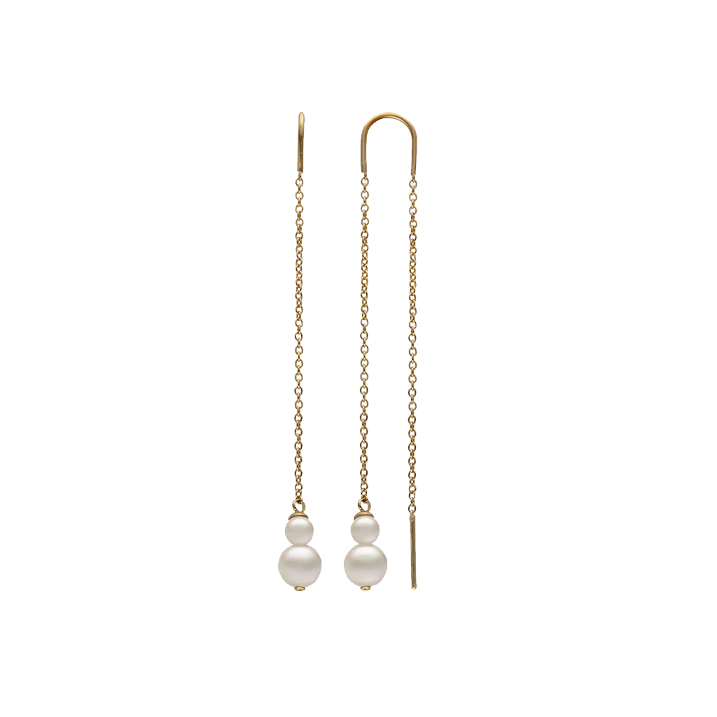 Brincos Compridos White Pearls Duet
