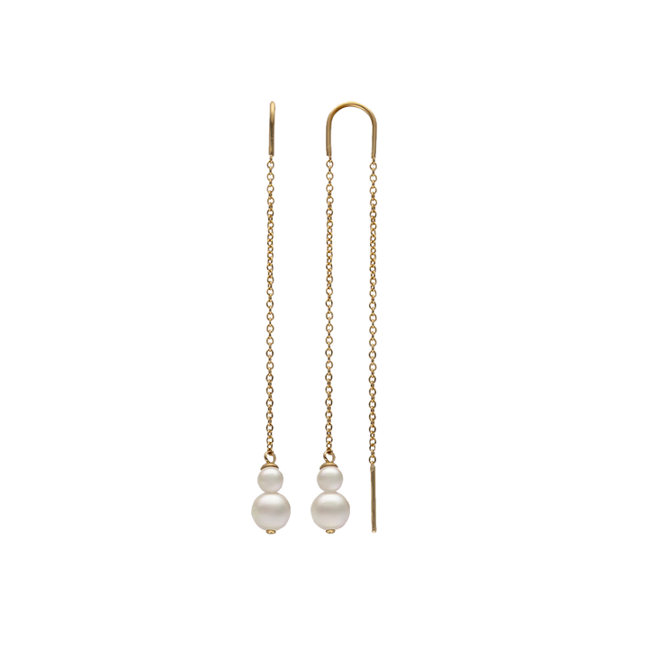Brincos Compridos White Pearls Duet