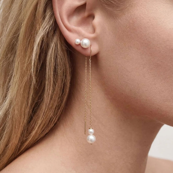 Brincos Compridos White Pearls Duet