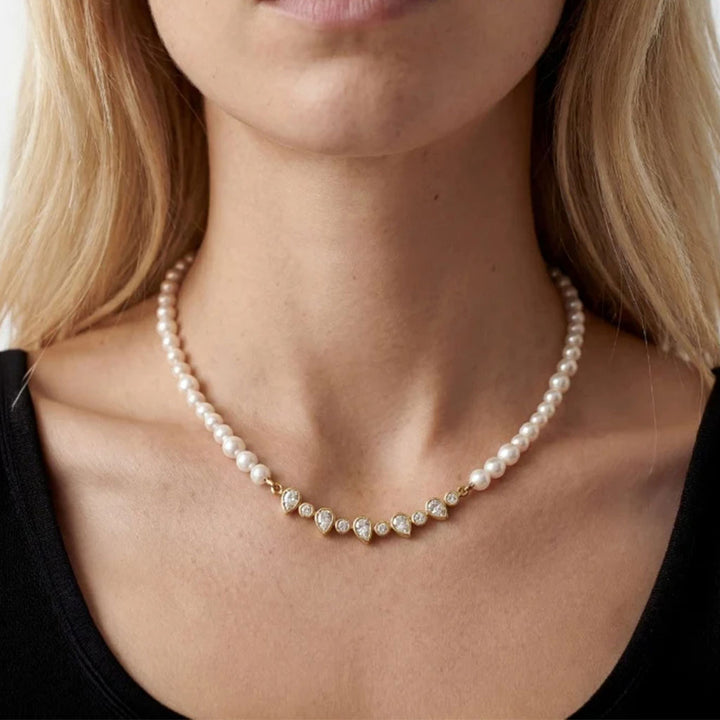 Colar Choker Zirconia & Pearls Nova