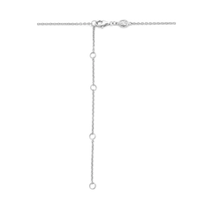 Colar de prata banhada a ouro com um design único, apresentando uma corrente vertical adornada com zircónias espaçadas uniformemente e elementos circulares. Uma peça de joalharia elegante e sofisticada.