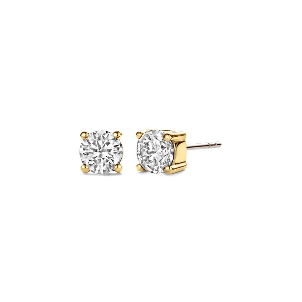 Brincos Ti Sento - Milano Prata 925 com zircónia solitária em encaixe dourado