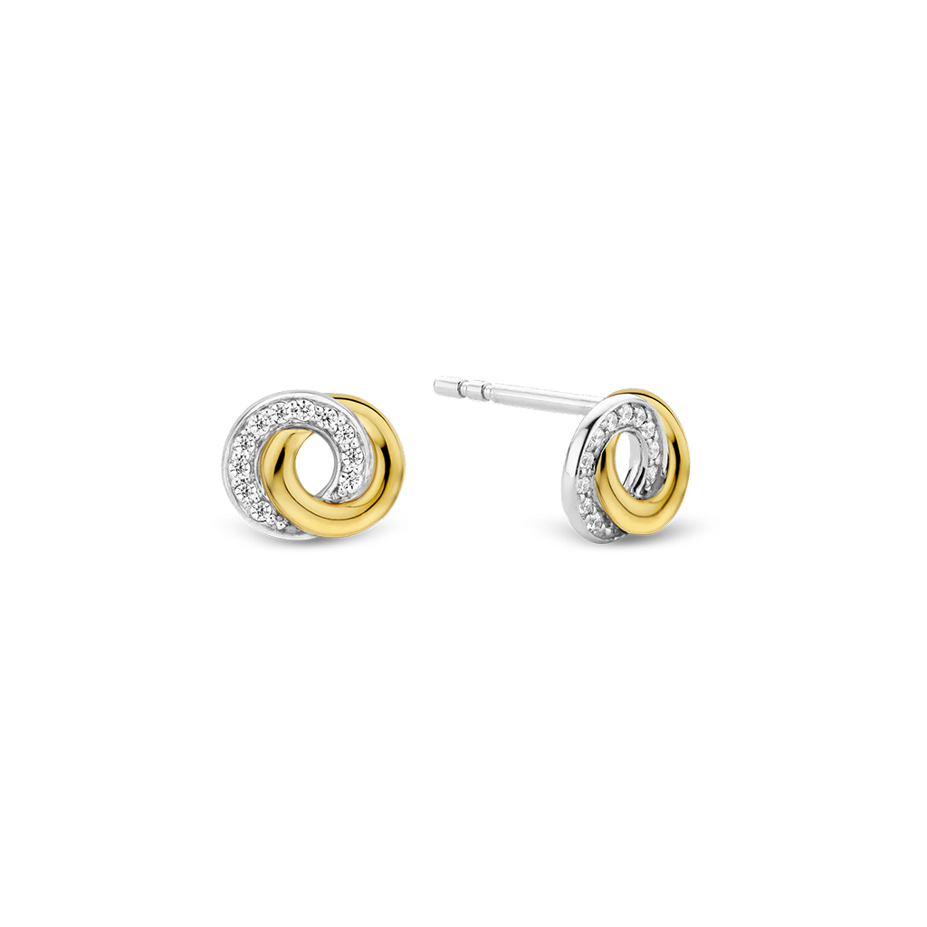 Brincos Ti Sento - Milano Prata 925 prateado com um círculo dourado e o outro com zircónias