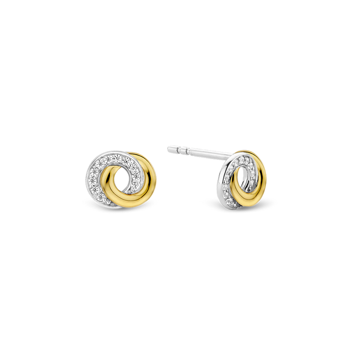 Brincos Ti Sento - Milano Prata 925 prateado com um círculo dourado e o outro com zircónias
