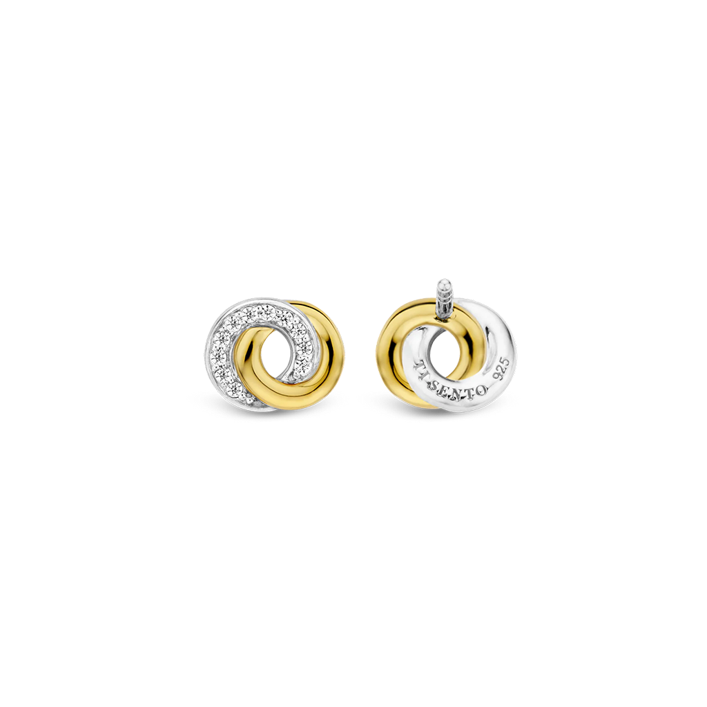 Brincos Ti Sento - Milano Prata 925 prateado com um círculo dourado e o outro com zircónias