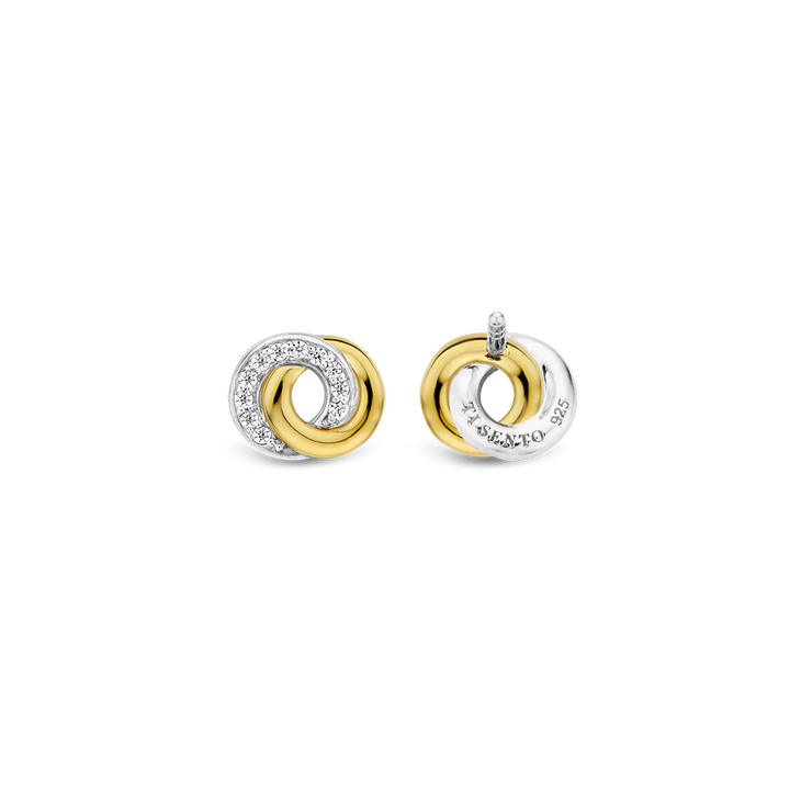 Brincos Ti Sento - Milano Prata 925 prateado com um círculo dourado e o outro com zircónias