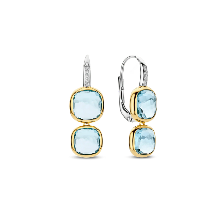 Brincos Blue Zirconia Double Cushion