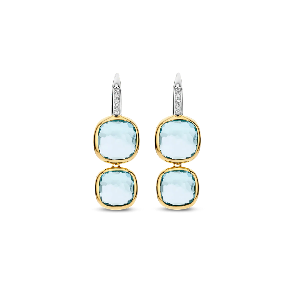 Brincos Blue Zirconia Double Cushion