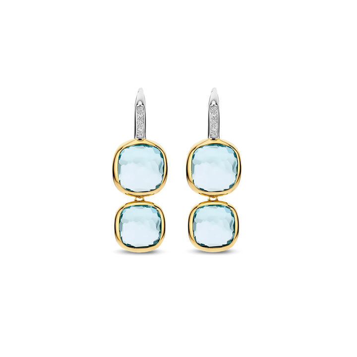 Brincos Blue Zirconia Double Cushion