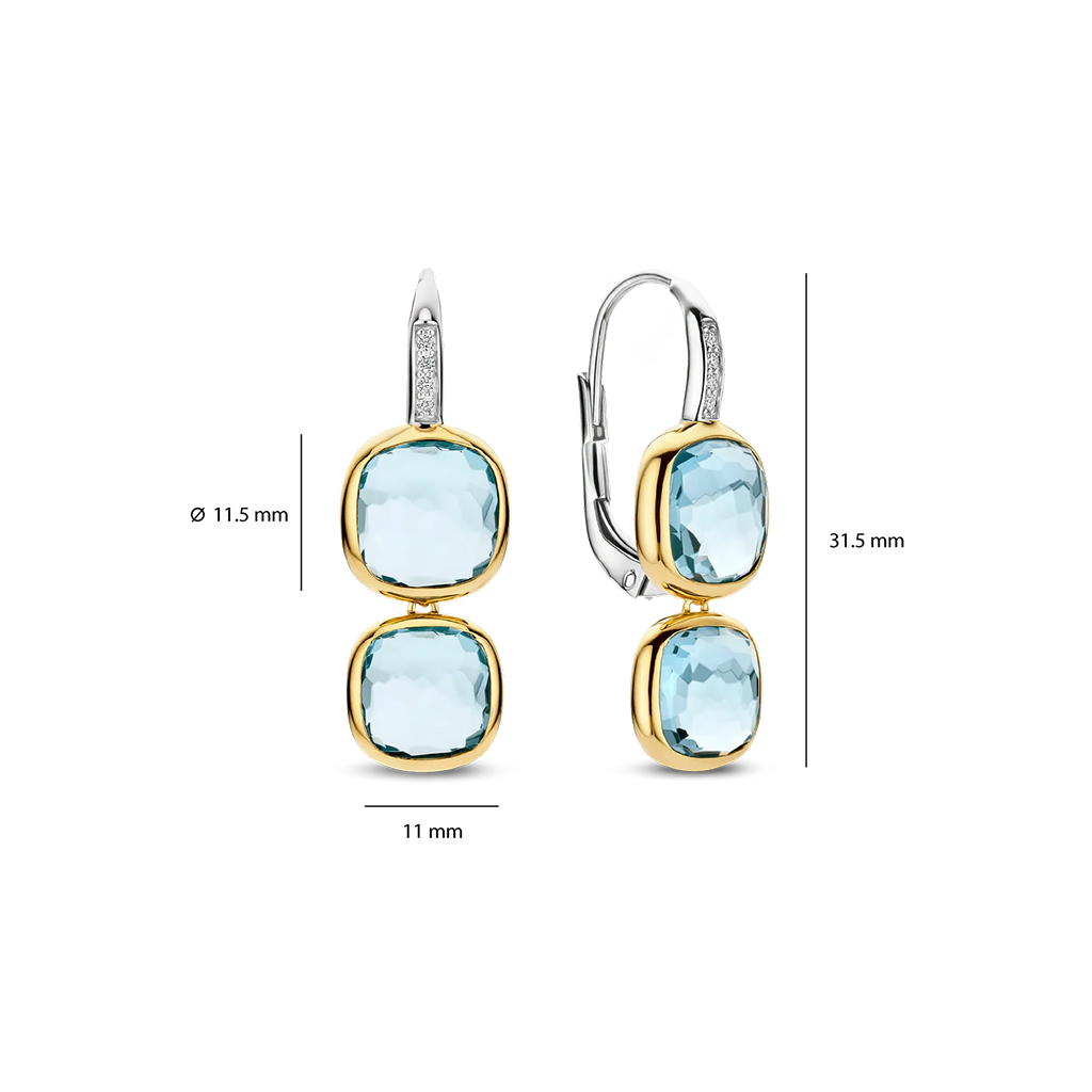 Brincos Blue Zirconia Double Cushion