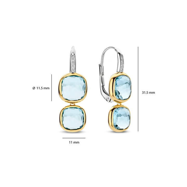 Brincos Blue Zirconia Double Cushion
