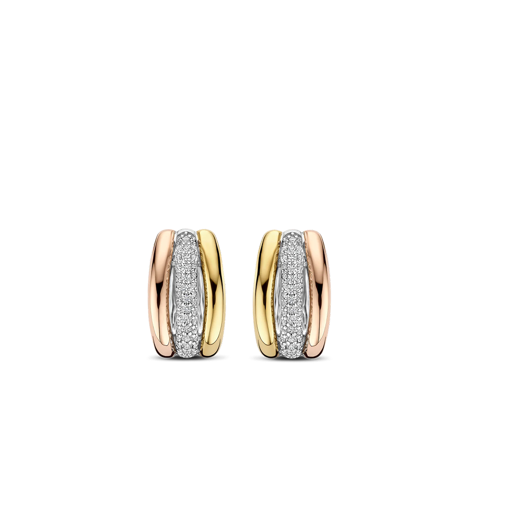 Argolas Tricolor Triple Circle Zirconia
