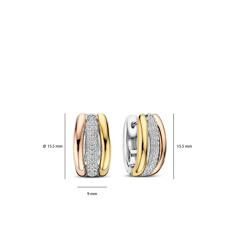 Argolas Tricolor Triple Circle Zirconia
