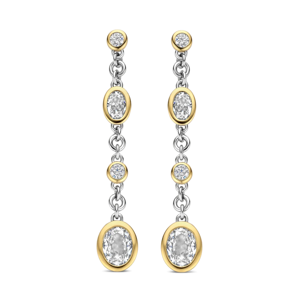 Brincos Oval Zirconia Gold Vermeil