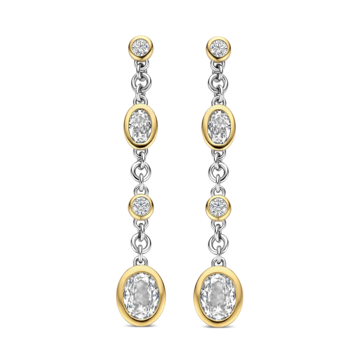 Brincos Oval Zirconia Gold Vermeil