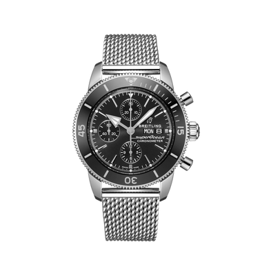 Relógio Superocean Heritage Chronograph totalmente prateado com mostrador preto