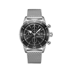 Relógio Superocean Heritage Chronograph totalmente prateado com mostrador preto