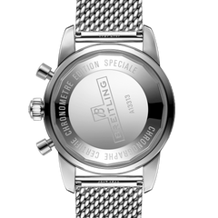 Tampa do relógio Superocean Heritage Chronograph totalmente prateado com mostrador preto