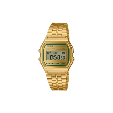 Relógio Casio Vintage Iconic totalmente prateado com detalhe verde