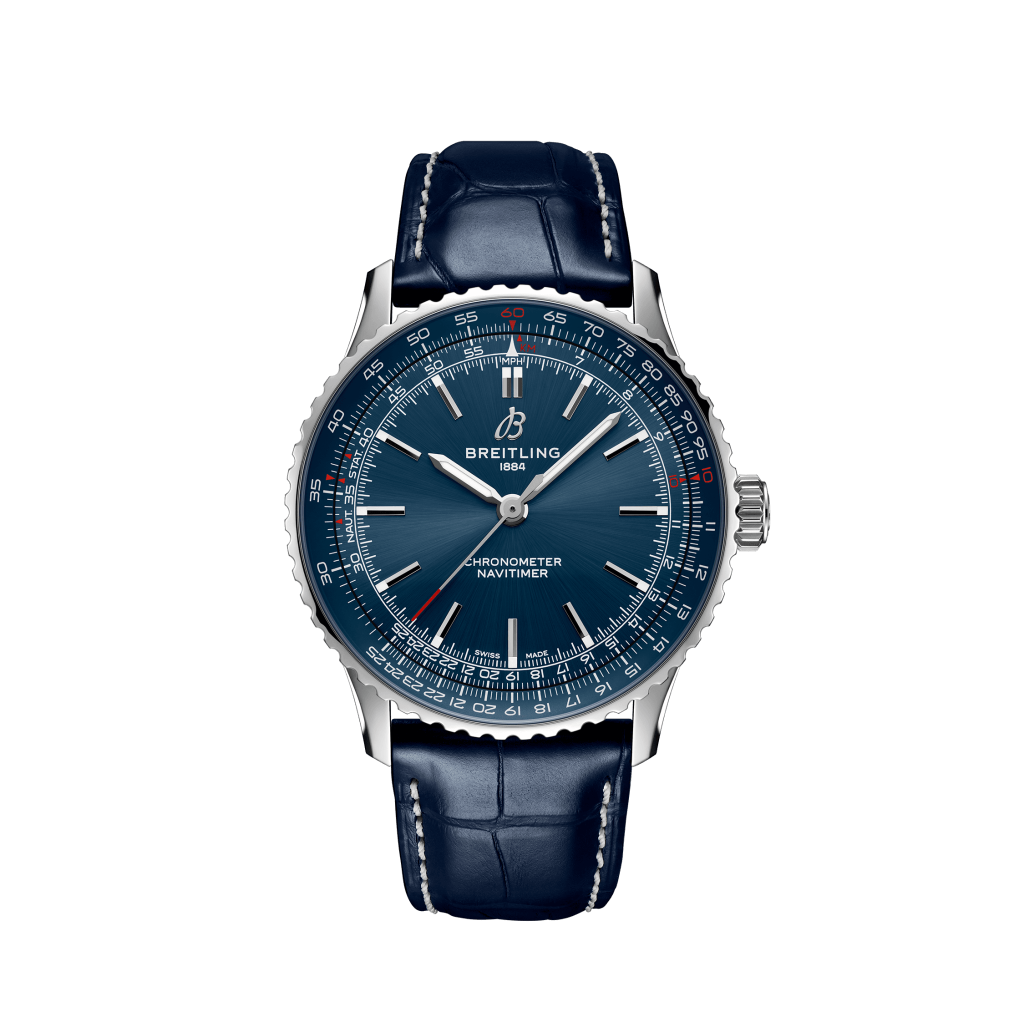 relógio navitimer automatic pulseira e mostrador azul