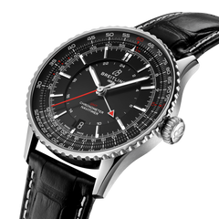 detalhe mostrador preto relógio navitimer automatic