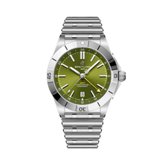 Relógio Breitling Chronomat Automatic GMT 40mm x Giannis Antetokounmpo prateado com mostrador verde