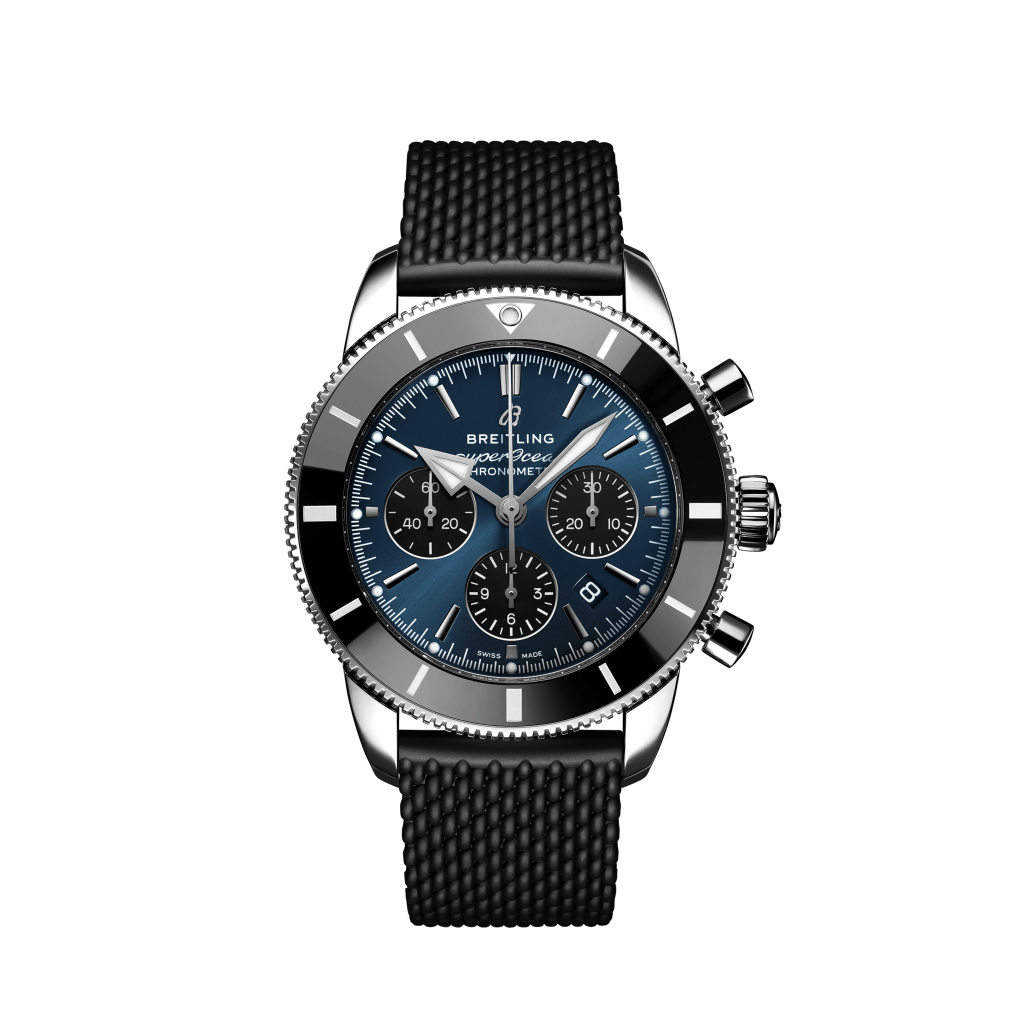 relógio superocean heritage pulseira preta e mostrador azul