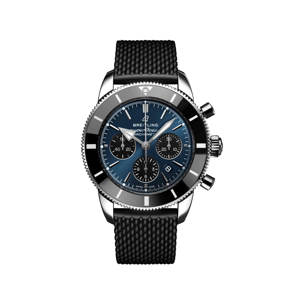 relógio superocean heritage pulseira preta e mostrador azul