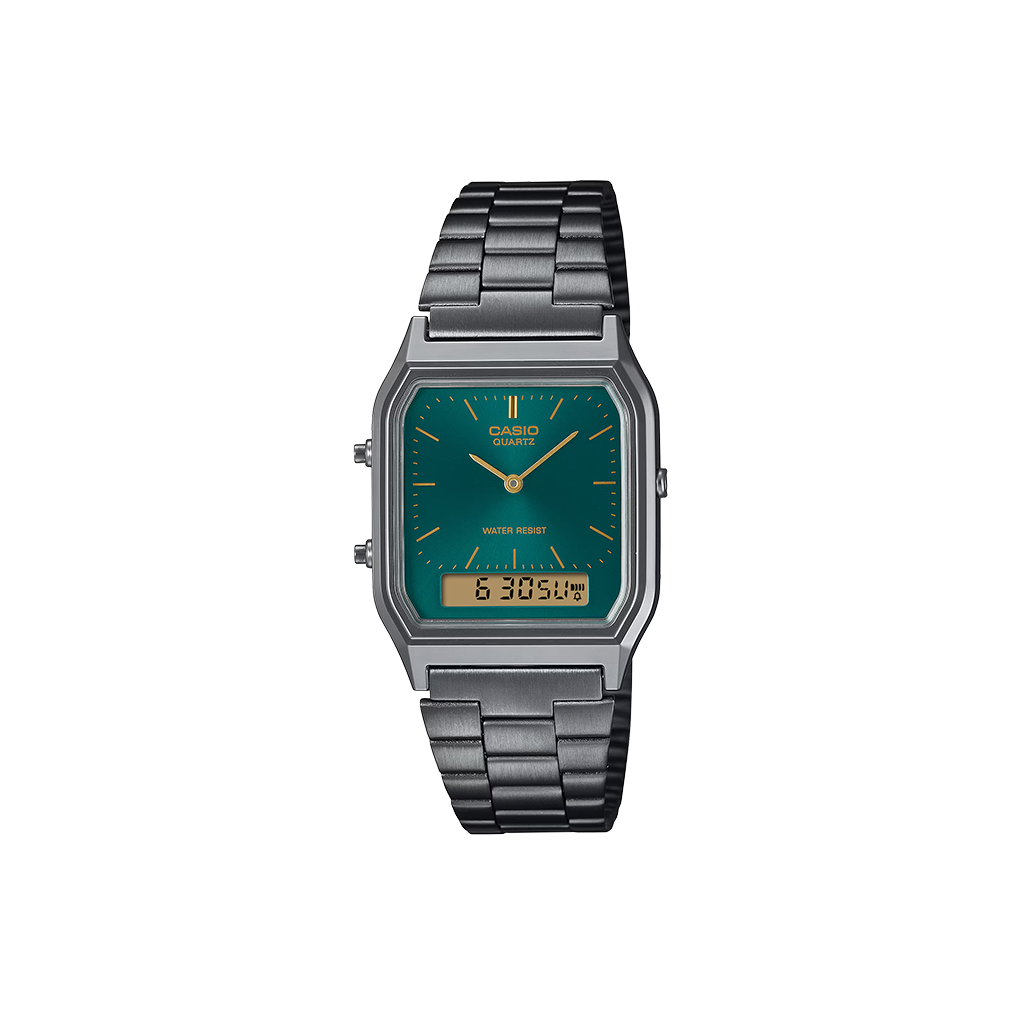 Relógio Casio Vintage Edgy cinzento escuro com mostrador verde água
