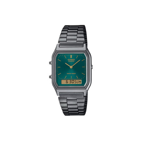Relógio Casio Vintage Edgy cinzento escuro com mostrador verde água